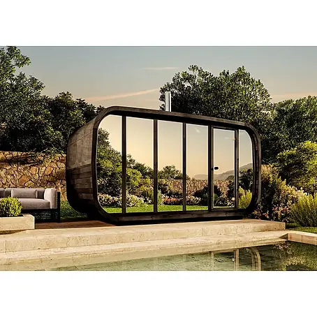 FinnTherm  Fasssauna ScandiCube Space black Spiegelglas