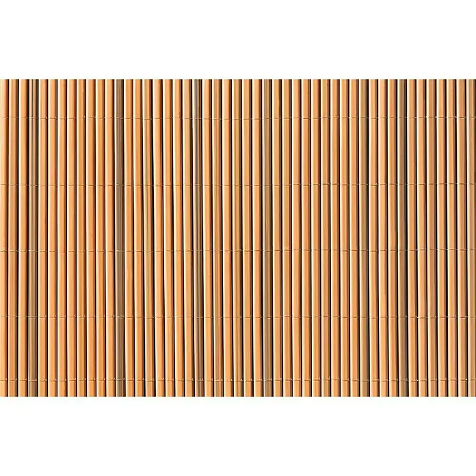 Sichtschutzmatte Comfort - 300 x 90 cm, Kunststoff, Teakoptik - Nahaufnahme eines Bambusrollzauns mit natürlicher Textur und warmen Farbtönen, ideal für Garten und Sichtschutz.