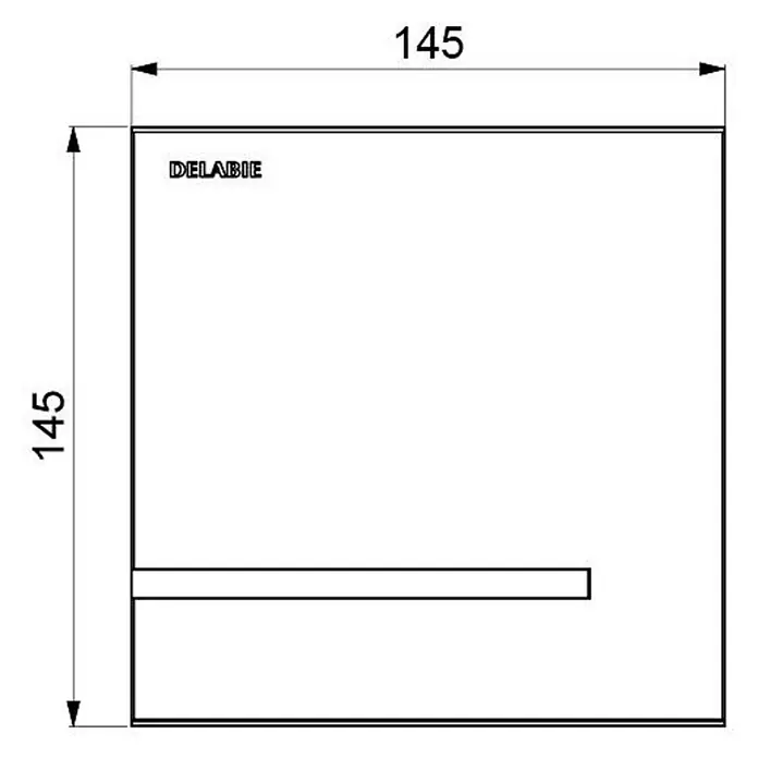 Delabie Betätigungsplatte Delabie Urinalsp. TEMPOMATIC 4 UP Edelstahl poliert 230/6V Set 2/2 -  - DELABIE quadratische technische Zeichnung, 145x145mm, mit horizontalem Schlitz.
