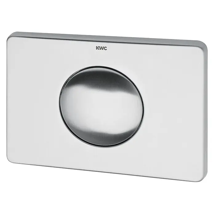 KWC Waschbecken KWC -  - Gebürstete Metall-Betätigungsplatte mit großem, ovalem, gewölbtem Drücker und KWC-Logo.