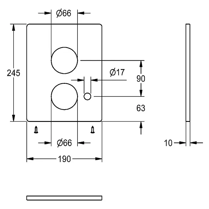 KWC Waschbecken KWC -  - Rechteckige Platte mit zwei Ø66mm Kreisausschnitten und einem Ø17mm Kreisausschnitt, Maße 245x190x10mm.