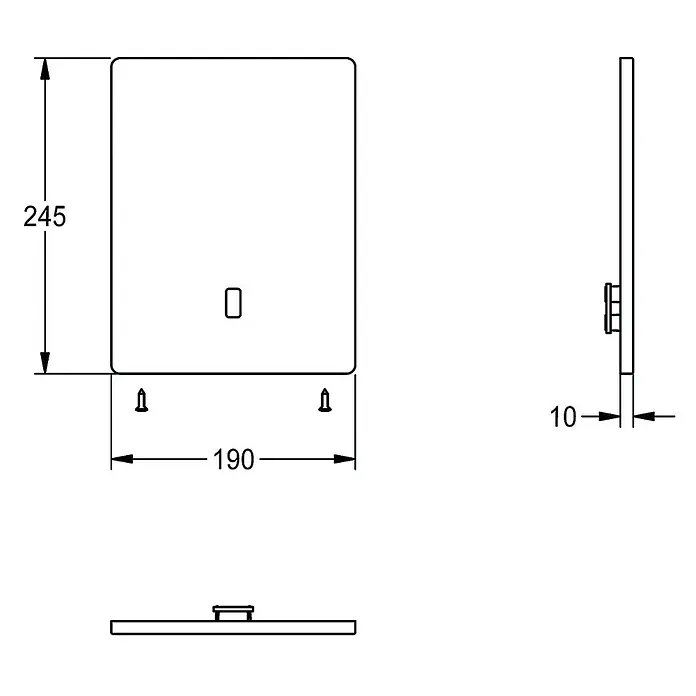 KWC Waschbecken KWC -  - Technisches Datenblatt für eine rechteckige Platte, 245mm hoch, 10mm dick, mit 190mm Montageabstand.