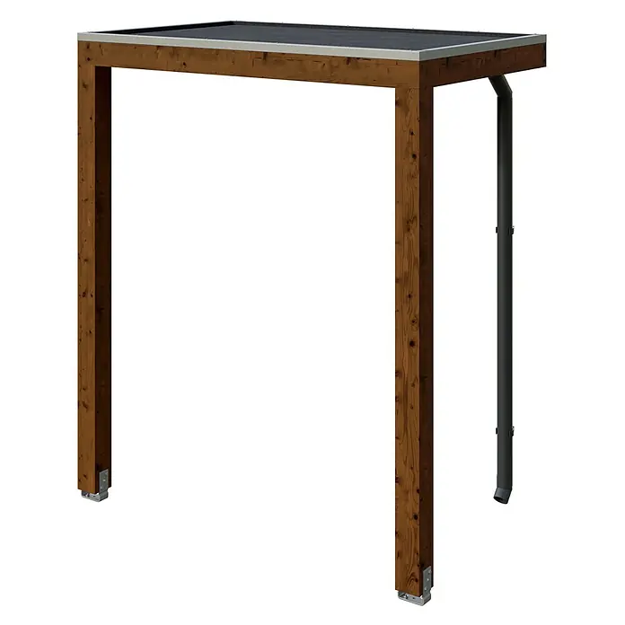 SKAN HOLZ Vordach Fehmarn - 200 x 125 x 237 cm, Nussbaum - Dunkelbraunes Holz-Carport/Vordach mit flachem schwarzem Dach, silberner Blende und grauer Regenrinne.