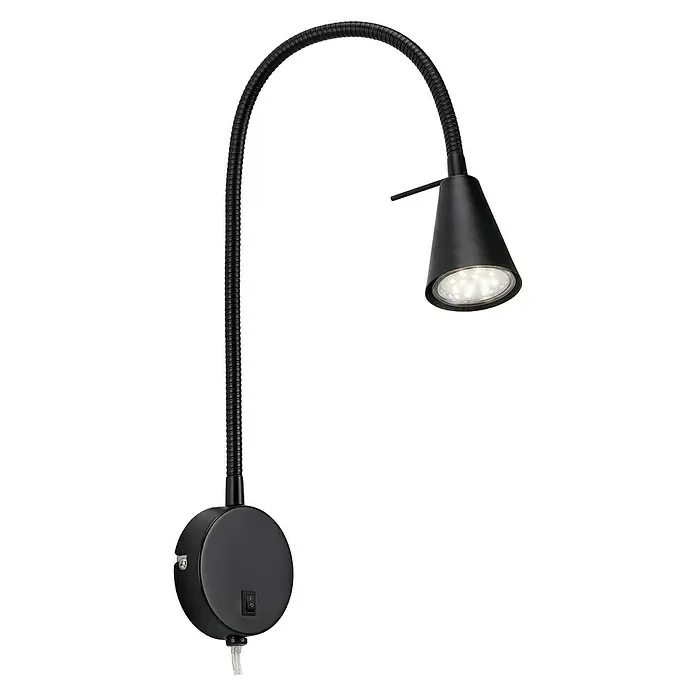 Briloner LED-Wandstrahler Tusa - 4 W, L x B x H: 5,8 x 20,5 x 45 cm, Schwarz, Warmweiß - Schwarze LED-Wandleuchte mit flexiblem Arm, ideal als Leselampe.