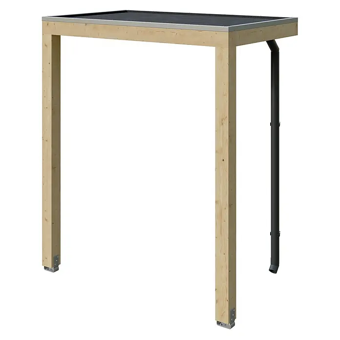 SKAN HOLZ Vordach Fehmarn - 200 x 125 x 237 cm, Natur - Holzcarport-/Pergola-Rahmen mit flachem schwarzem Dach, grauer Blende und Fallrohr.