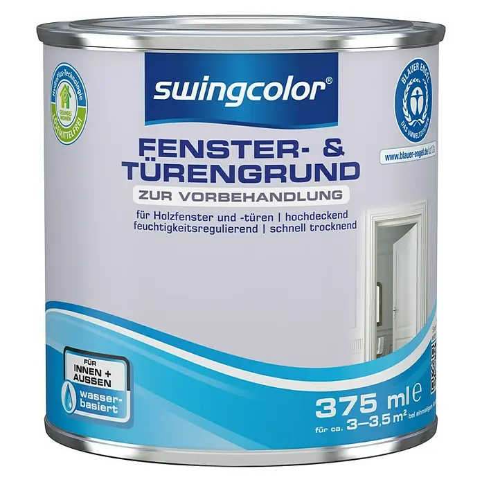 swingcolor Grundierung Fenster- & Türengrund Acryl - Weiß, 375 ml - Dose Swingcolor Fenster- & Türengrundierung, 375ml, für Holzfenster und -türen, hochdeckend, feuchtigkeitsregulierend und schnell trocknend.