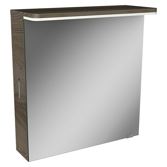 Modern 3.0 LED-Spiegelschrank (B x H: 60 x 70 cm, Rechts, Mit Beleuchtung, Spanplatte, Eiche Maron)