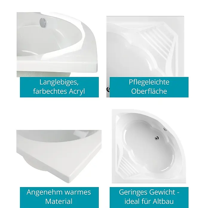 Calmwaters Eckbadewanne Curved Wellness -  - Weiße Acryl-Eckbadewanne mit ergonomischem Interieur und glatter, langlebiger, pflegeleichter Oberfläche.