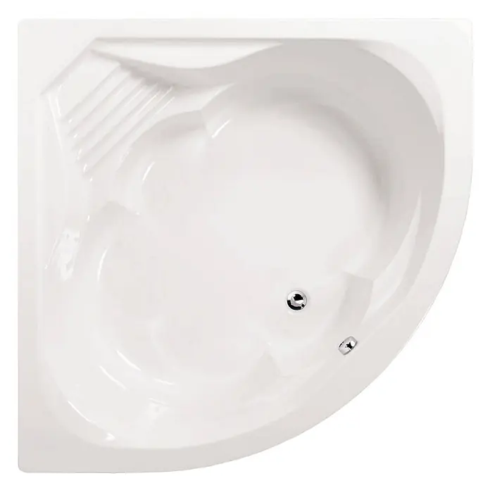 Calmwaters Eckbadewanne Curved Wellness -  - Weiße Eckbadewanne in Quadrantform mit integriertem Struktursitz, Chromablauf und Überlauf.