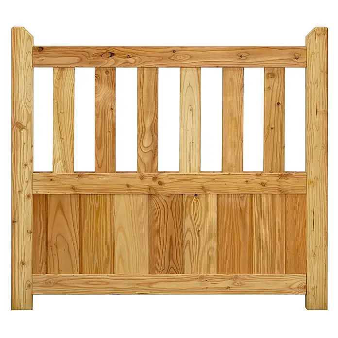 GartenLand Zauntor GRAZ - 100 x 90 cm, Lärche, Holz - Gartentor aus hellem Naturholz mit vertikalen Lamellen und massiven unteren Paneelen.
