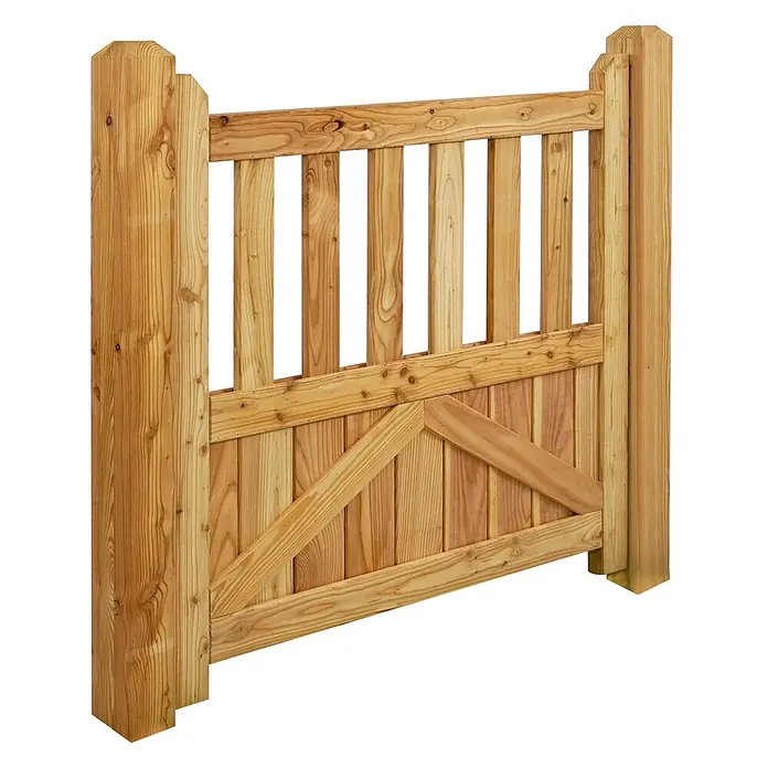 GartenLand Zauntor GRAZ - 100 x 90 cm, Lärche, Holz - Helles Holztor mit Lattenoberteil und diagonaler Verstrebung im massiven Unterteil.