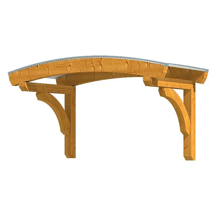 SKAN HOLZ Bogenvordach Rostock - 174 x 80 x 93 cm, Eiche hell - Hölzerne gebogene Überdachung mit Metallabdeckung, gestützt von zwei Pfosten und geschwungenen Streben.