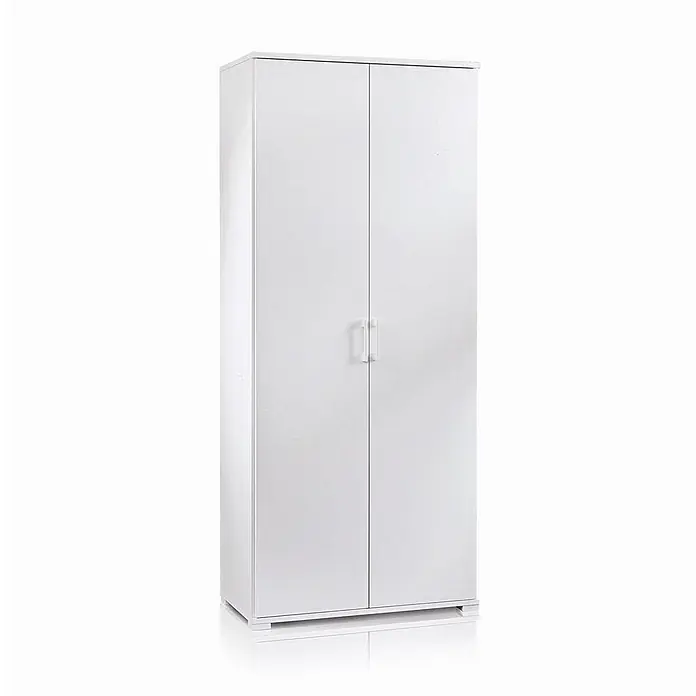 Kiamami Valentina Holz-Mehrzweckschrank - 90 x 47 x 195 cm, Weiß - Weißer zweitüriger Schrank mit integrierten Griffen.