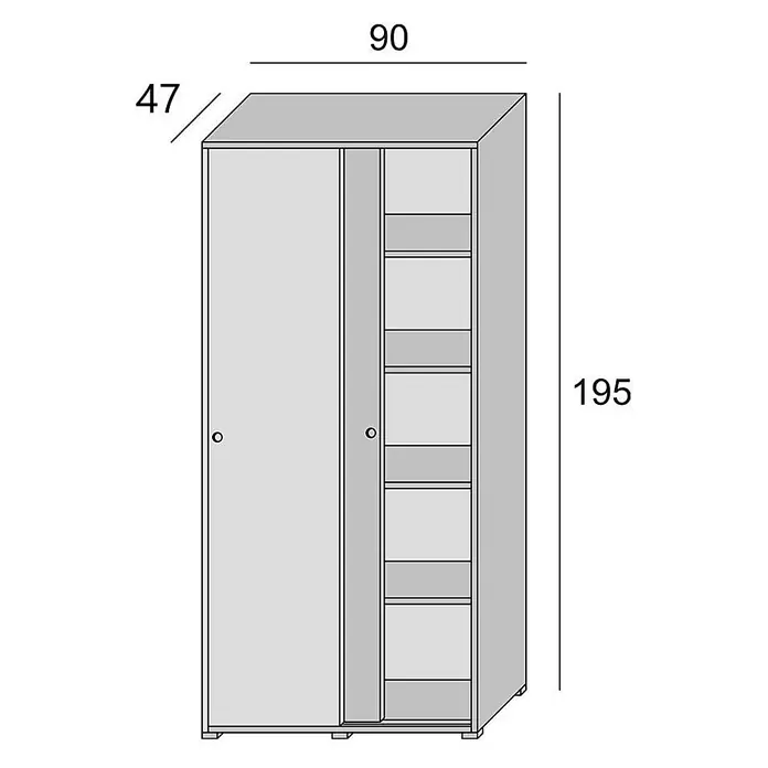 Kiamami Valentina Holz-Mehrzweckschrank - 90 x 47 x 195 cm, Beige, Weiss - Hellgrauer Kleiderschrank mit zwei Türen und Regalen. Maße: B90xT47xH195 cm.