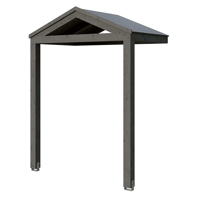 SKAN HOLZ Giebelvordach Sellin - 205 x 127 x 277 cm, Schiefergrau - Grauer Holz-Gartenbogen mit Giebeldach und Metallpfostenankern.