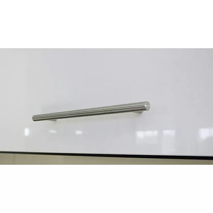 Respekta Premium Composición de cocina Amanda - Ancho: 210 cm, Negro, Con electrodomésticos - Tirador de barra de acero inoxidable en una puerta de armario blanca.