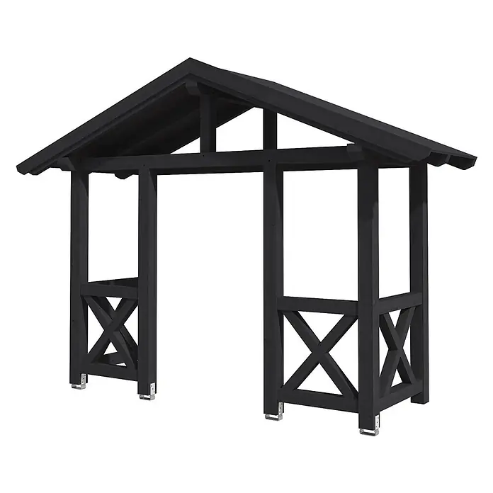 SKAN HOLZ Giebelvordach Stralsund 5 - 360 x 139 x 299 cm, Anthrazit - Schwarzer Holz-Gartenbogen mit Satteldach und gekreuzten Seitenwänden für den Außenbereich.