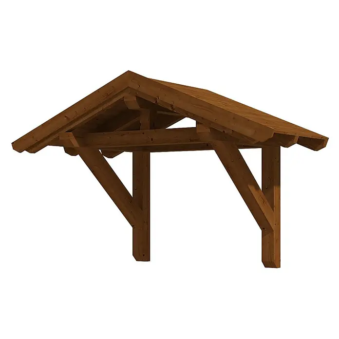 SKAN HOLZ Giebelvordach Siegen 1 - 247 x 116 x 164 cm, Nussbaum - Braune Holz-Giebeldachkonstruktion mit Stützpfosten, ideal für Schuppen oder Eingangsüberdachung.