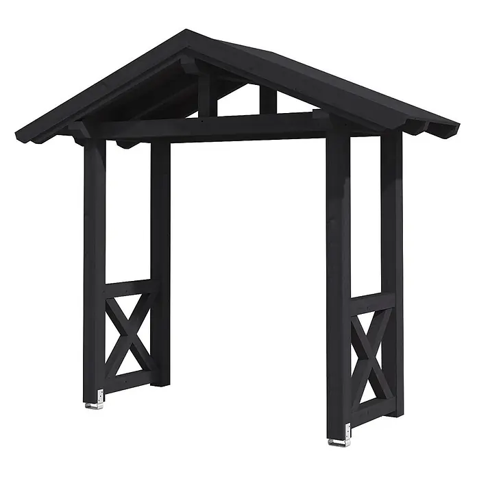 SKAN HOLZ Giebelvordach Stralsund 4 - 289 x 116 x 279 cm, Anthrazit - Dunkelgrauer Holz-Gartenbogen mit Spitzdach und dekorativen X-förmigen Seitenpaneelen.
