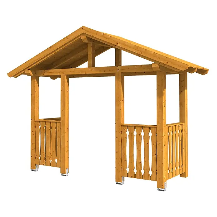 SKAN HOLZ Giebelvordach Stralsund 6 - 360 x 139 x 299 cm, Eiche hell - Holzgartenbogen mit Giebeldach und dekorativen Lattenseitenwänden, mit Metallpfostenankern.