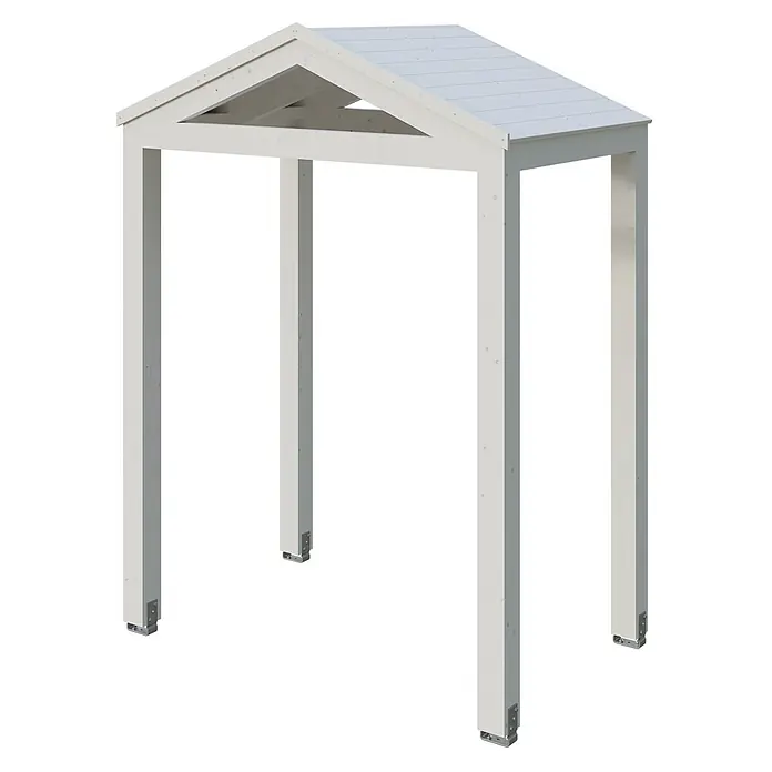 SKAN HOLZ Giebelvordach Sassnitz - 205 x 127 x 277 cm, Weiß - Helle Holzpergola-Konstruktion mit Satteldach und vier tragenden Pfosten.