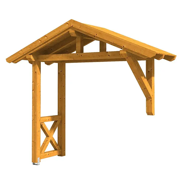 SKAN HOLZ Giebelvordach Stralsund 3 - 289 x 116 x 279 cm, Eiche hell - Hölzernes Eingangs-Vordach mit Satteldach und X-Strebe, aus Naturholz gefertigt.