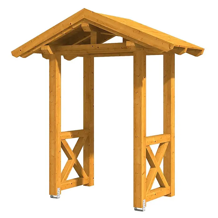 SKAN HOLZ Giebelvordach Siegen 4 - 247 x 116 x 267 cm, Eiche hell - Hölzerner Gartenbogen mit Satteldach und Seitenverstrebungen, mit Metallpfostenträgern.