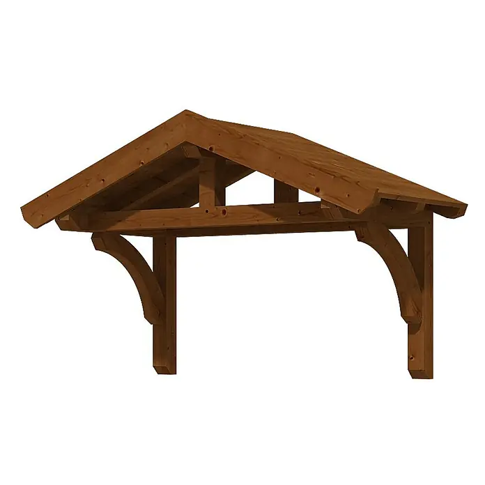 SKAN HOLZ Giebelvordach Stettin - 180 x 80 x 112 cm, Nussbaum - Braunes Vordach aus Holz mit Satteldach, gestützt von zwei Pfosten und geschwungenen Streben.