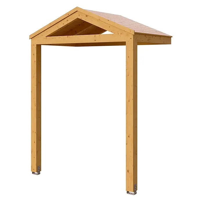 SKAN HOLZ Giebelvordach Sellin - 205 x 127 x 277 cm, Eiche hell - Pergola aus hellem Holz mit Giebeldach und zwei Pfosten.