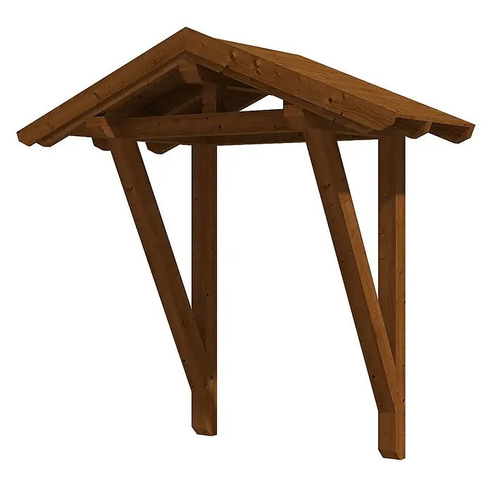SKAN HOLZ Giebelvordach Siegen 2 - 247 x 116 x 252 cm, Nussbaum - Braune Holzüberdachung mit Spitzdach und Stützpfosten, für den Eingangsbereich.