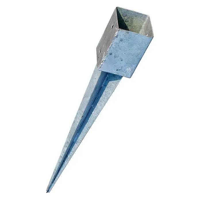 GartenLand Pfostenträger - Stahl, Passend für: 9x9 cm Pfosten, Einschlaghülse - Pfostenschuh aus verzinktem Stahl mit quadratischer Hülse und langem Erdspieß.