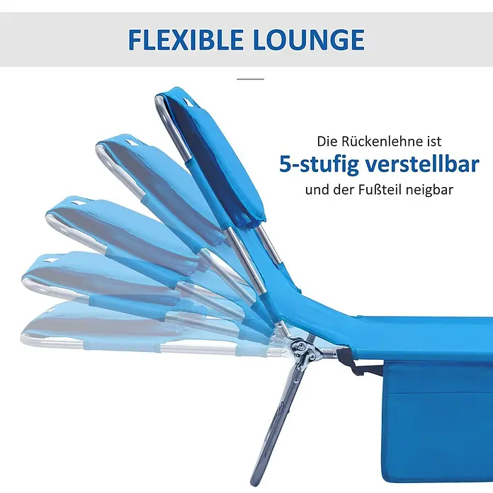 Outsunny Gartenliege - Blau, Stahl - Blaue flexible Liege mit 5-stufig verstellbarer Rückenlehne und neigbarem Fußteil.