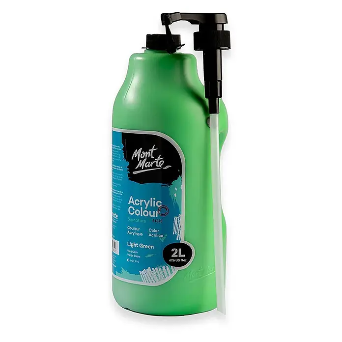 Mont Marte Acrylfarbe Signature - Hellgrün, 2.000 ml, Flasche mit Tropfpipette - Große 2L hellgrüne Mont Marte Acrylfarbe mit schwarzem Pumpspender.