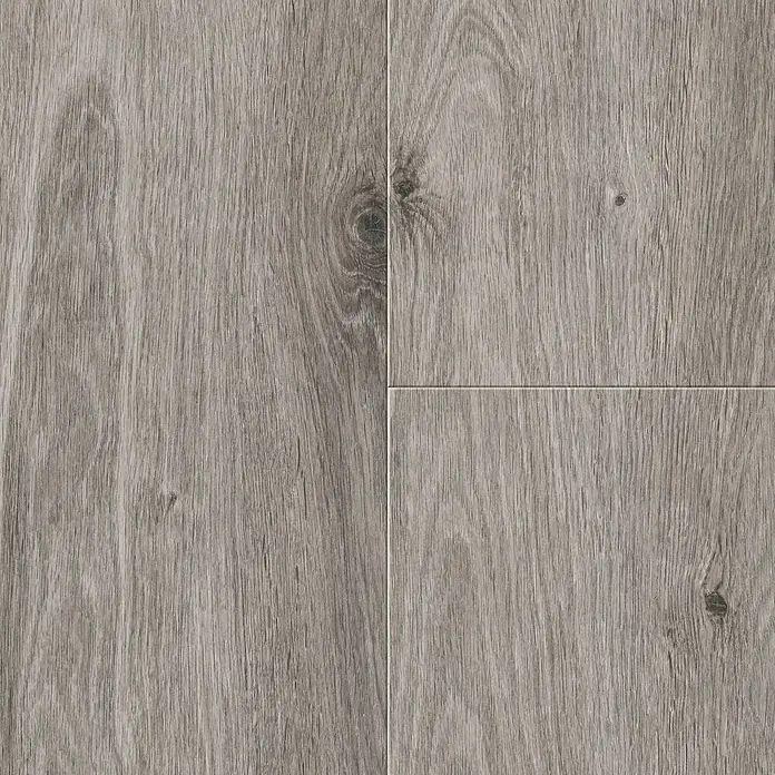 LOGOCLIC Laminatmuster Aquaprotect Moonlight Oak - 290 x 200 x 8 mm, Landhausdiele - Nahaufnahme von vier grauen Holzbodenfliesen, die ein modernes und stilvolles Design für jeden Raum bieten.