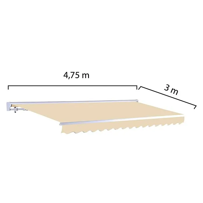 SmartSun Toldo con motor Vivant - Beige arena, Ancho: 4,75 m, Caída: 3 m - Imagen de un toldo beige de 4,75 m de ancho y 3 m de profundidad, ideal para uso exterior, que añade sombra y estilo a cualquier espacio.