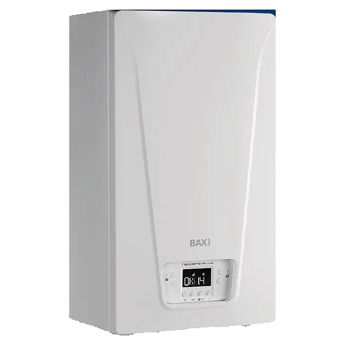 Baxi Caldera Neodens Iplus - 28 W, 8 l, Display LC - Caldera mural blanca BAXI NEODENS PLUS con pantalla digital que muestra OK: 14.