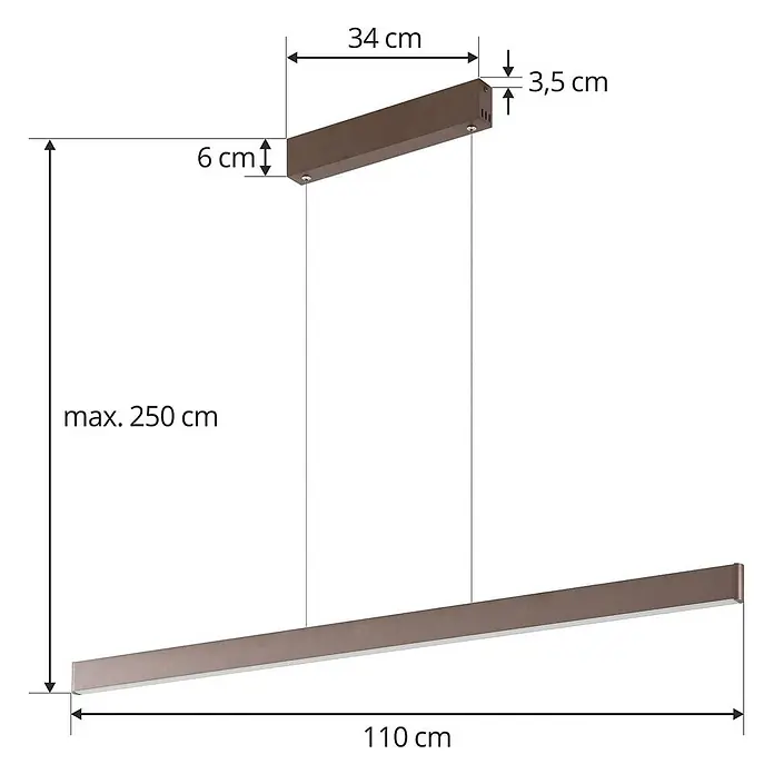 Lucande Pendelleuchte Mylosh - L x B x H: 110 x 1,8 x 4,7 cm, braun / rost, kaffee - Braune lineare LED-Pendelleuchte mit verstellbarer Aufhängung, max. 250 cm Hängelänge.