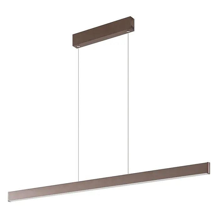 Lucande Pendelleuchte Mylosh - braun / rost, kaffee - Bronze lineare LED Pendelleuchte, an zwei Kabeln von passender Deckenbefestigung hängend.
