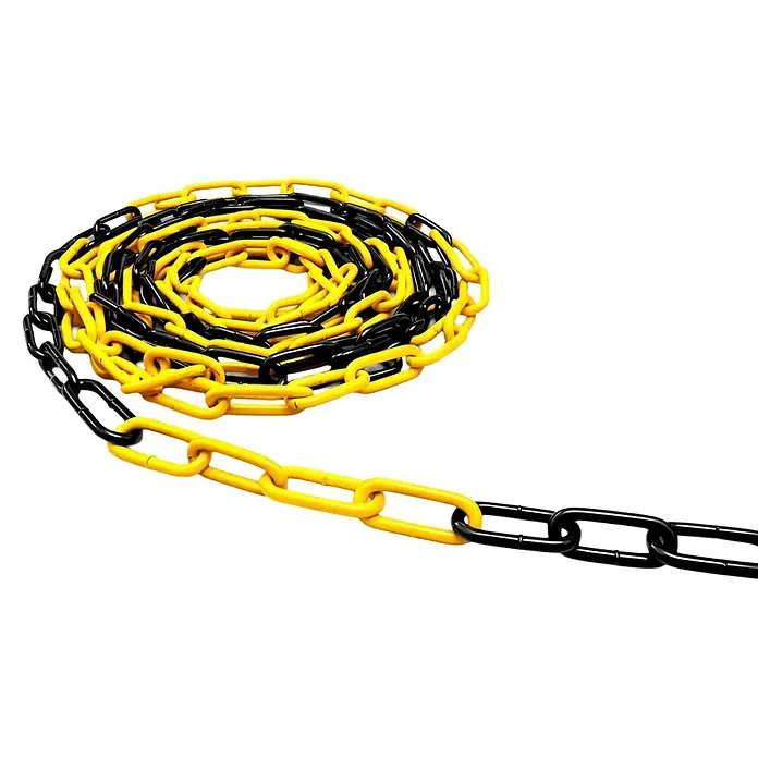 Stabilit Rundstahlkette Meterware - Durchmesser: 6 mm, Stahl, Schwarz/ Gelb - Aufgewickelte gelb-schwarze Kunststoff-Sicherheitskette, nach rechts verlaufend.