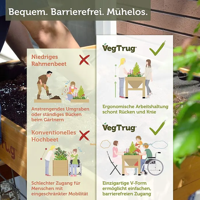VegTrug Hochbeet Classic - Holz, Natur - VegTrug Hochbeet mit V-Form, ermöglicht ergonomisches Gärtnern im Stehen oder barrierefreien Zugang im Rollstuhl, entlastet Rücken.
