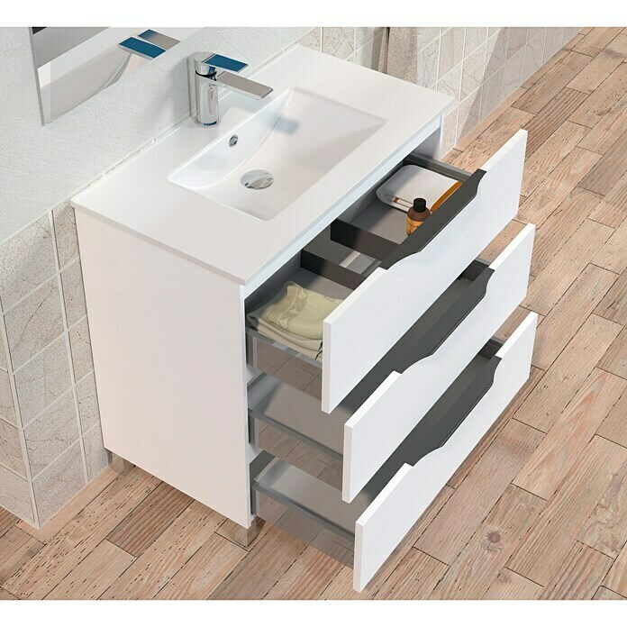 Portal Íntimo Alexander Graham Bell Conjunto de mueble de baño Abril Slim (70 cm, Blanco, Mate, 3 pzs.) |  BAUHAUS
