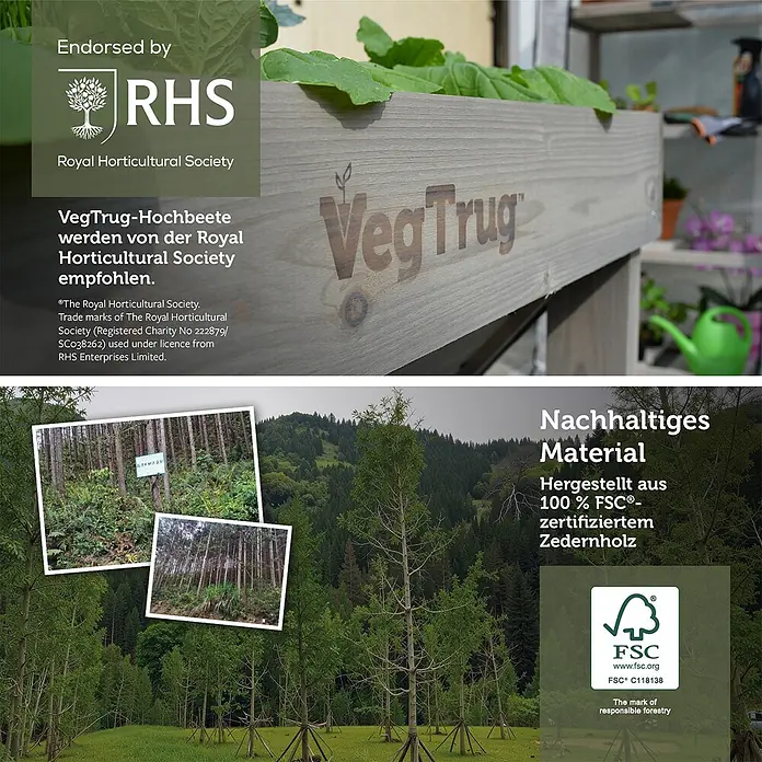 VegTrug Hochbeet WallHugger - 103 x 76 x 80 cm, Holz, Greywash - Ein hölzernes VegTrug Hochbeet, von RHS empfohlen, aus 100% FSC-zertifiziertem Zedernholz gefertigt.