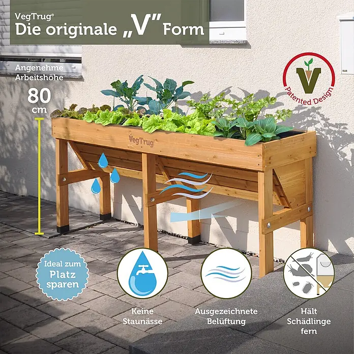 VegTrug Hochbeet Wall Hugger - Holz, Natur - Hölzernes VegTrug Hochbeet mit V-Form, 80cm hoch, bietet gute Drainage, Belüftung und Schädlingsschutz.