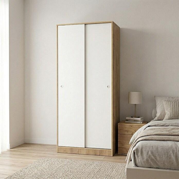 Muebles Pitarch Tibet Armario de puertas correderas (L x An x Al: 50 x 74 x 180 cm, Roble Kraft/Blanco) | BAUHAUS