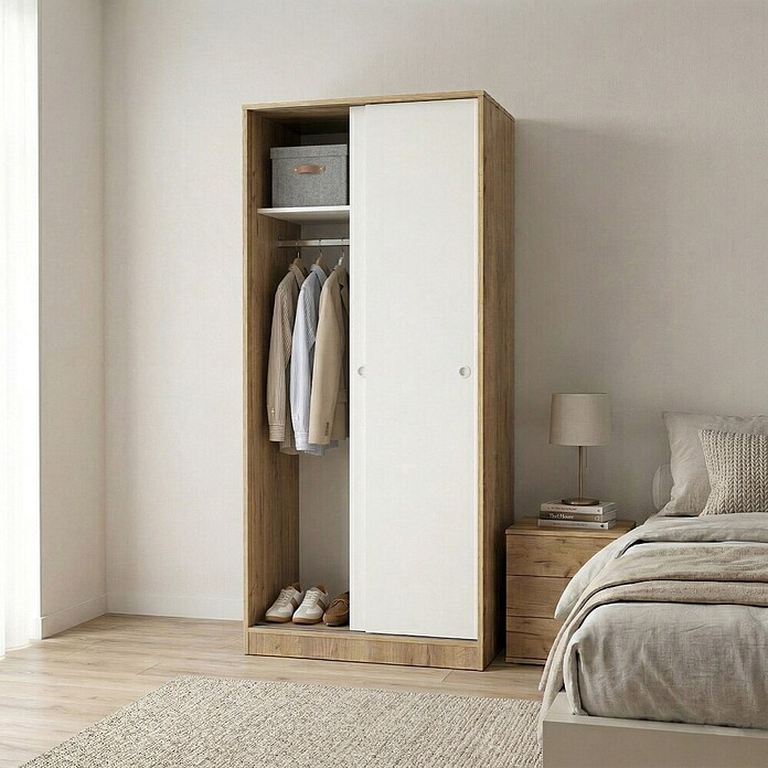 Muebles Pitarch Tibet Armario de puertas correderas (L x An x Al: 50 x 74 x 180 cm, Roble Kraft/Blanco) | BAUHAUS