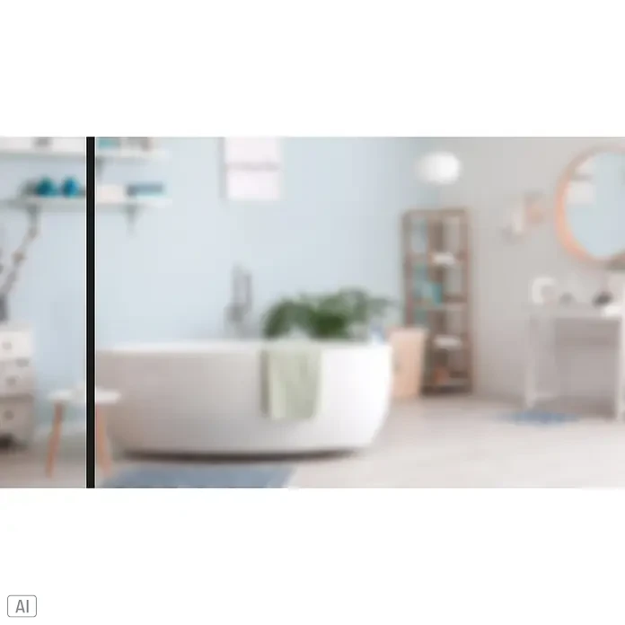 Diamond Doors Black Edition Glasdrehtür Edge - 834 x 1.972 mm, DIN Rechts, Klarglas - Weiße freistehende Badewanne mit hellgrünem Handtuch in einem modernen Badezimmer.