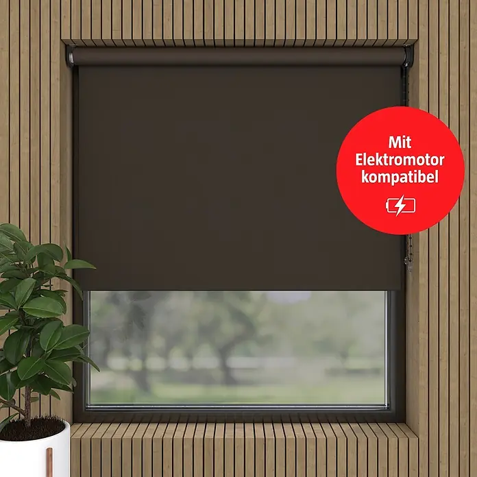 Verdunkelungsrollo - B x H: 70 x 190 cm, Trüffel, 100 % Polyester - Dunkelbraunes Rollo im Fenster. Kompatibel mit Elektromotor.