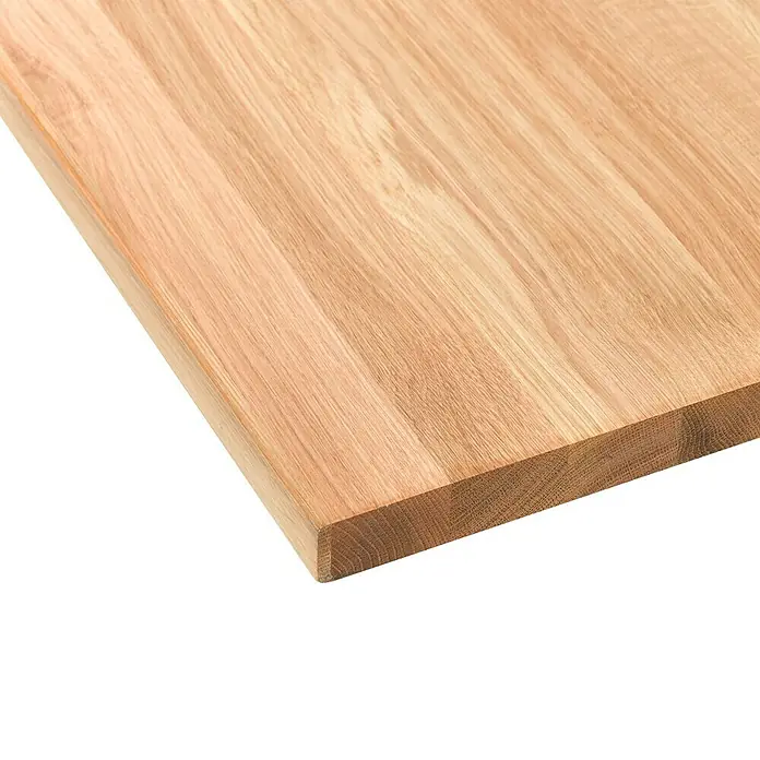 Exclusivholz Arbeitsplatte Rustic - Eiche, 200 x 63,5 x 2,6 cm - Nahaufnahme einer hellen Holzplatte, die die natürliche Maserung und Textur des Holzes hervorhebt, ideal für Möbel oder Arbeitsplatten.