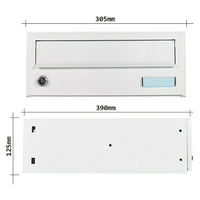 Rottner Briefkasten ELM MZ (Stahl, 39 x 30,5 x 39 cm, Weiß, Format Einwurf: 265 x 33 mm)