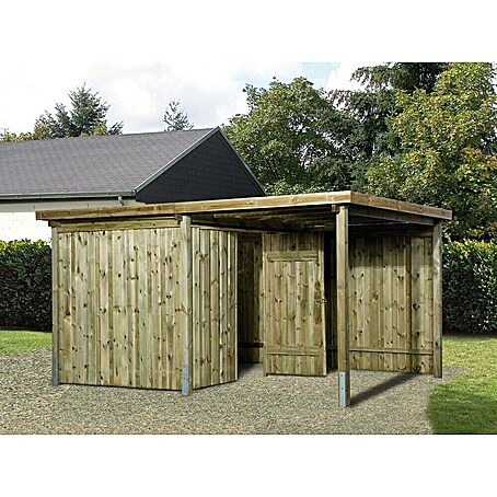 Weka Gerätehaus 607 (Außenbreite inkl. Dachüberstand: 408 cm, Außentiefe inkl. Dachüberstand: 318 cm, Holz, Natur, Mit Rückwand)